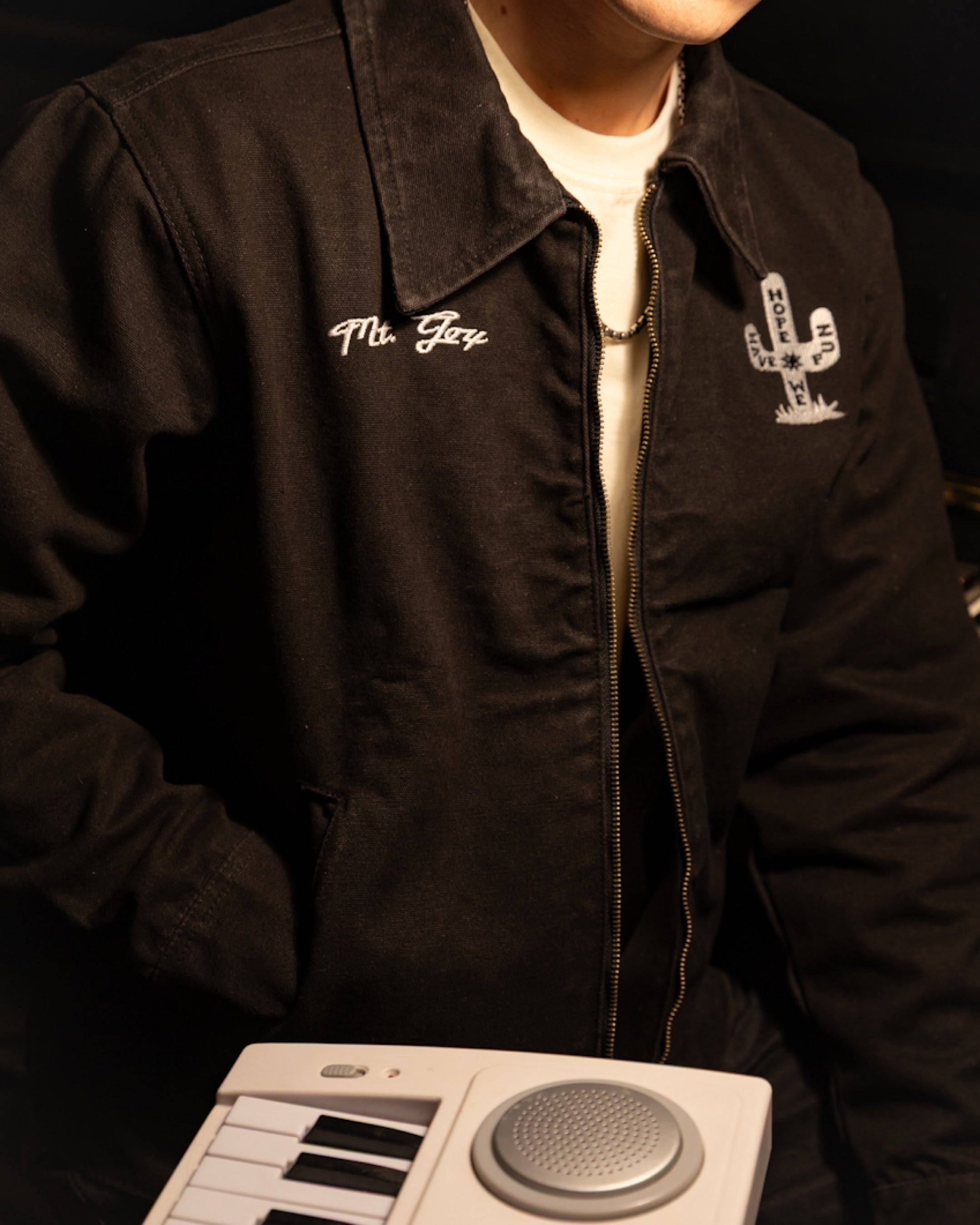 Dinner Service x Mt. Joy jacket worn outdoors
